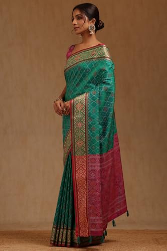 Soch Womens Green Soft Silk Woven Design Saree
