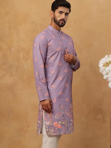 Jompers Festive Cotton Blend Printed Kurta (Purple, L)