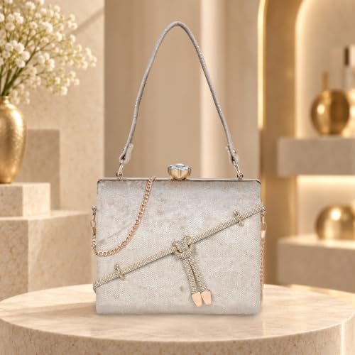ESBEDA Antiquegold Color Crystal Belt Top Handle Clutch