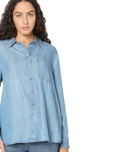VERO MODA Women Striped Blue Polyester Boxy Fit Shirt