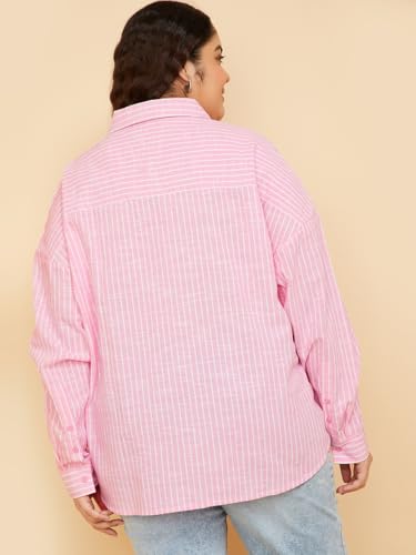 Max Women Striped Oversized Shirt (Pink_3XL)