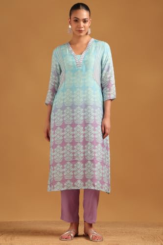 Soch Womens Blue Viscose Botanical Salwar Suit With Bead