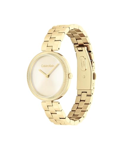 Calvin Klein Gleam Qtz Basic Slim Light Champagne Round Dial Women's Watch|Stainless Steel Material|Multi Color Band - 25100014