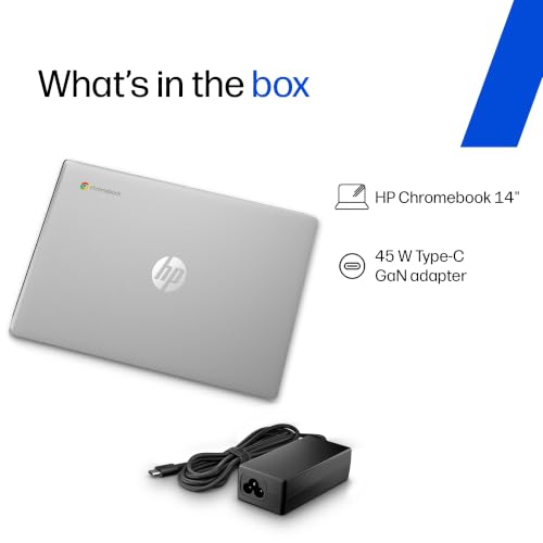 HP Chromebook 14, MediaTek Kompanio 540 (4GB LPDDR5, 128GB UFS) HD, Anti-Glare, Micro-Edge, 14''/35.6cm, ChromeOS, 100 GB Google One(1yr), Modern Gray,1.35kg, nm0004MU, HD Camera w/Shutter Laptop