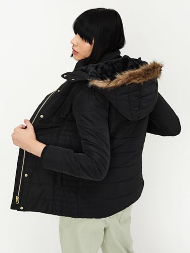 Max Women Quilted Puffer Jacket with Fur Hood (W23HWJ04BLACK)_S