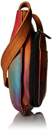 Anna by Anuschka Genuine Leather Slim Shoulder Organizer | Hand-Painted Original Artwork | Rose Butterfly
