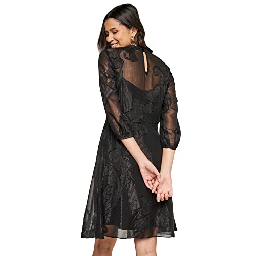 AND Women's Polyester Fit Flare Knee Length Dress (FW22AG088DRJQD_Black_M)