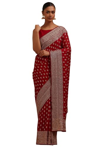 Soch Womens Fuchsia Georgette Embroidered Saree With Zari