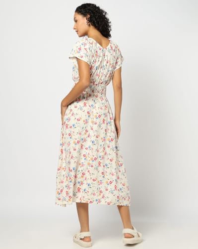 GAP Women Floral Short Sleeves v-neckneck a-line Dress,Multi,M Multicolour