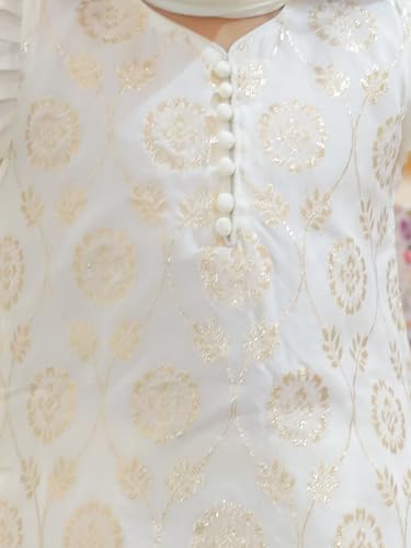 BownBee Chanderi Kurti with Patiala Salwar and Dupatta for Girls-Off white (Set of 1) Solid/Printed colorful full length fully stitched regular fit Ethnic wear dress for Kids-Age_1 to 2 Years