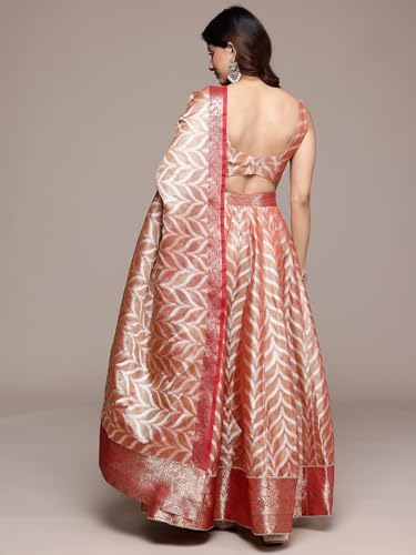 Aarke Ritu Kumar Peach Brocade Sweetheart Neck Blouse With Lehanga And Dupatta