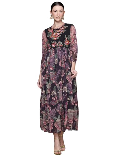 Aarke Ritu Kumar Black Moonflower Embroidered Long Dress
