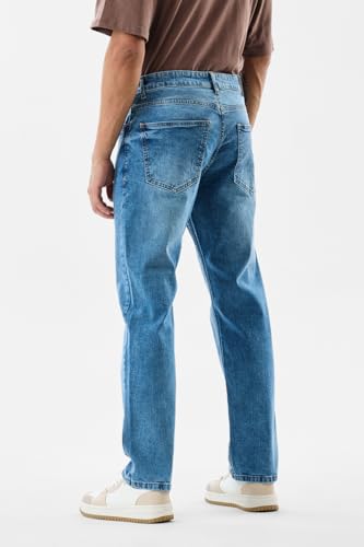 SNITCH Men Blue Casual Jeans | Comfort Fit Mid Rise Straight Leg | Durable Cotton Blend with Medium Stretch & Smooth Texture | Perfect for Everyday Wear