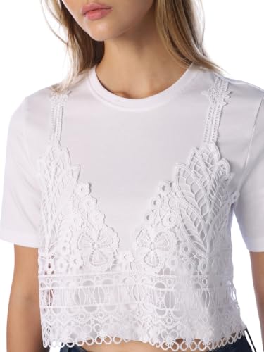 ONLY Women's Self Design Regular Fit White T-Shirt