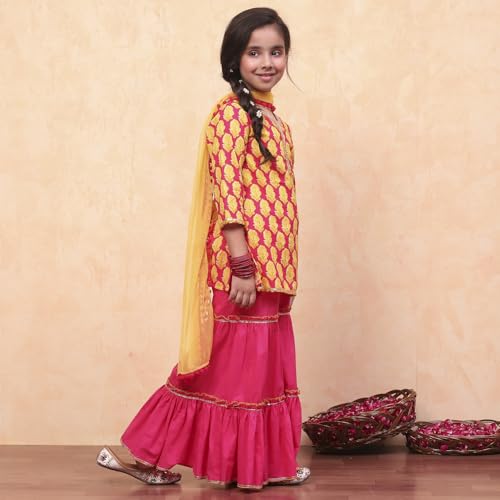 Biba Girls Red Straight Cotton Printed Kurta suit set
