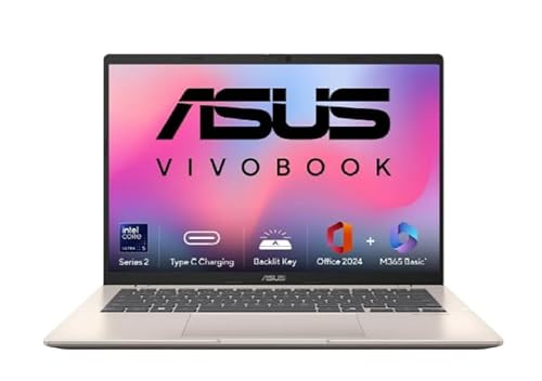 ASUS Vivobook 14 (2026),Intel Core Ultra 5 225H, Intel iGPU,16GB RAM,1TB SSD,FHD+, 14"(35.5 cm),Windows 11,M365 Basic(1 Year)* Office 2024, Platinum Gold, 1.46 Kg, X1407CA-LY1581WS,Thin & Light Laptop