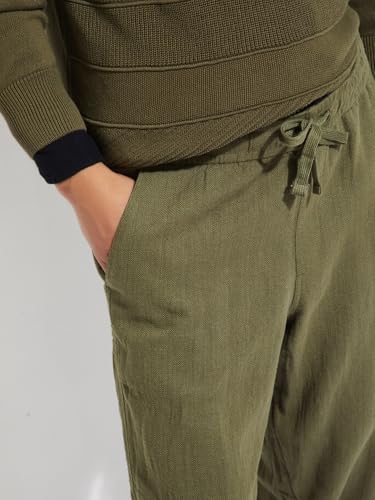 Max URB_N Men Textured Regular Fit Trousers (Green_M)