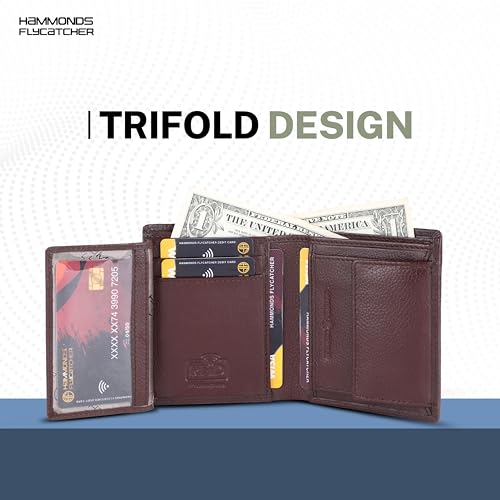 HAMMONDS FLYCATCHER Wallet for Men Leather Original, Mens Wallet, Leather Wallets for Men Stylish, Bi-Fold Wallets for Man, 3 Card Slots, 2 ID Slots, Coin Pocket, Gift for Mens - Croc Redwood Brown