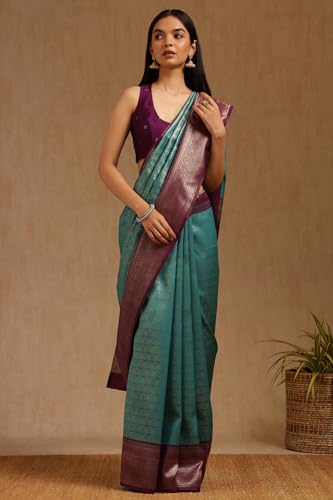 Soch Womens Silk Blend Zari Woven Saree With Zari Woven