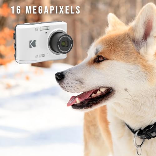 Kodak PIXPRO FZ45 Friendly Zoom Digital Camera (White) Bundle with 32GB Memory Card, Travel Organizer and Storage Case, Alkaline Batteries, and SD Reader (5 Items)