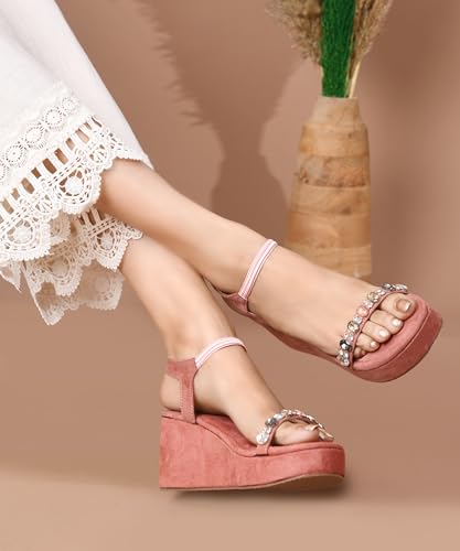 JM LOOKS Glamorous Wedge Platform Sandals Adorned with Sparkling Jewels