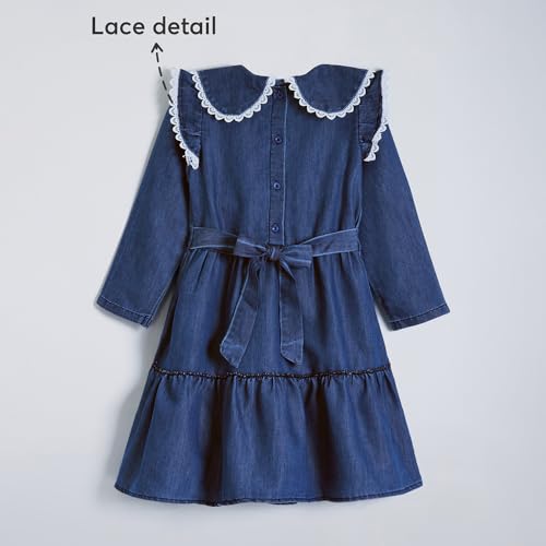 Hopscotch Girls Blue Full Sleeves Lace Trim Denim Dress for Age (6-7 Years)