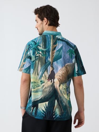 The Souled Store Jungle Book: Into The Wild Men and Boys Short Sleeves Collared Neck Button Front Blue Printed Cotton Blend Regular Fit Holiday Shirts