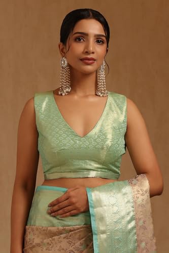 Soch Womens Beige Silk Blend Floral Zari Woven Saree