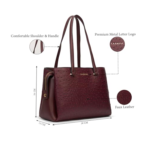 Caprese Britney Large Satchel Bag for Women | Premium Animal Texture Faux Leather Shoulder Bag | Stylish Office & Casual Handbag | Spacious Tote with Zipper & Magnetic Button Closure (Cherry Lacquer)