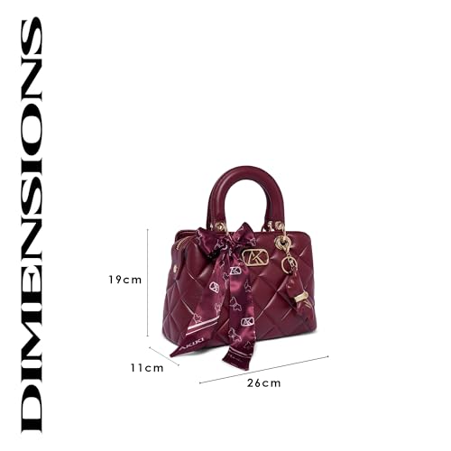 Akiki London Women's Whitehall 11 Small Satchel Handbag|Quilted Pattern|comes with Scarf and Dog Charm|Metal Detailling|Ideal Work or Party Handbag for Women