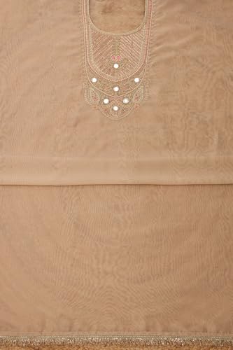 Soch Womens Beige Tissue Embroidered Unstitch Dress Material With Cutdana