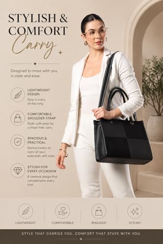 Pramadda Pure Luxury Hazel tote bags for women office use | Handbags for women stylish | tote bag for college use and daily travel needs | Suede Luxe Tote Bag. (Classic Black)