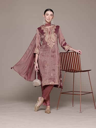 Aarke Ritu Kumar Purple Swarman Festive Round Neck Kurta With Pant And Dupatta