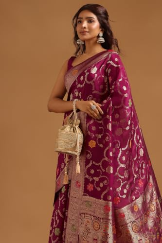 Soch Womens Wine Crepe Botanical Zari Woven Saree