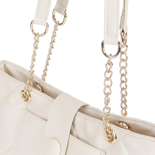 Fastrack White Shoulder Bag | Quilted Faux-Leather Women’s Handbag | Bag with Chain Strap & Dual Closure