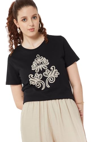 Max Women Embroidered T-Shirt (Black_S)