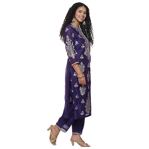 BIBA Women Pink & Purple Polyester Straight Printed 2 Piece Set