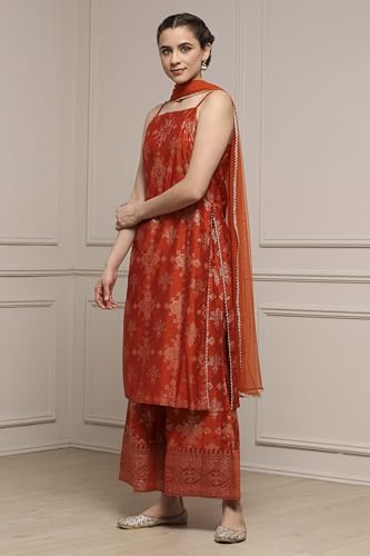 Biba Women's Viscose Rayon Kurta Set (SKDCRFLUX31070AW25ORG_Orange