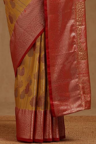 Soch Womens Mustard Silk Blend Botanical Zari Woven Saree