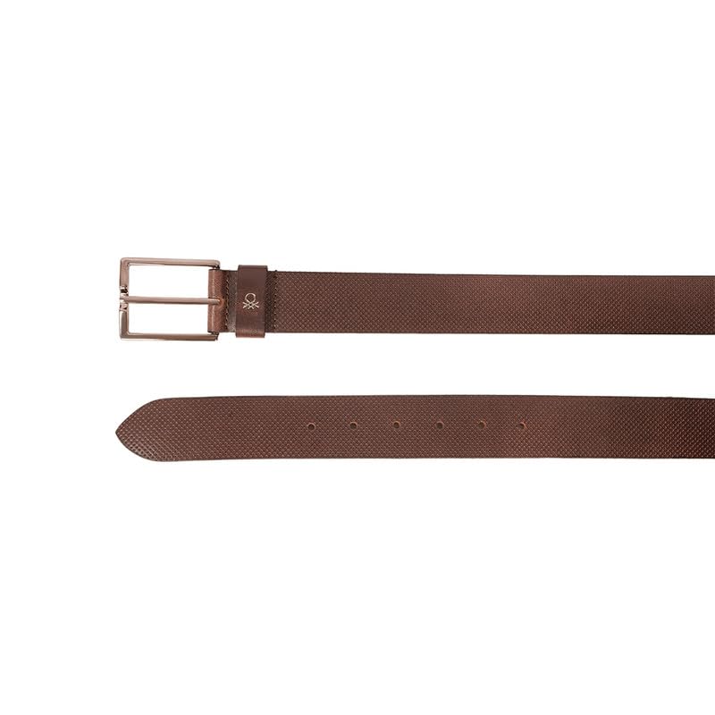 UNITED COLORS OF BENETTON Men Leather Non Reversible Belt - Brown, S 80Cm | Casual Wearability | Pin Closure | 28-32 Waist Size | Solid Pattern