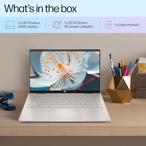 HP Pavilion x360, 13th Gen Intel Core i5-1335U Laptop (16GB DDR4, 512GB SSD) Touchscreen, 14"/35.6cm, FHD, Win 11, Office 21, Silver, 1.51kg, Iris Xe, FPR, 5MP Camera, Backlit KB, Pen, ek1074TU