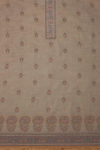 Soch Womens Beige Linen Shimmer Floral Print Unstitch Dress Material With Sequins