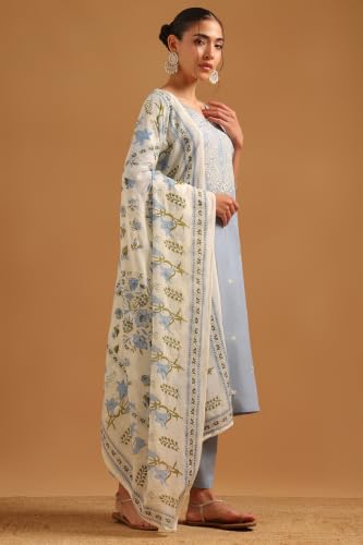 Soch Womens Blue Cotton Botanical Chikankari Embroidered Salwar Suit
