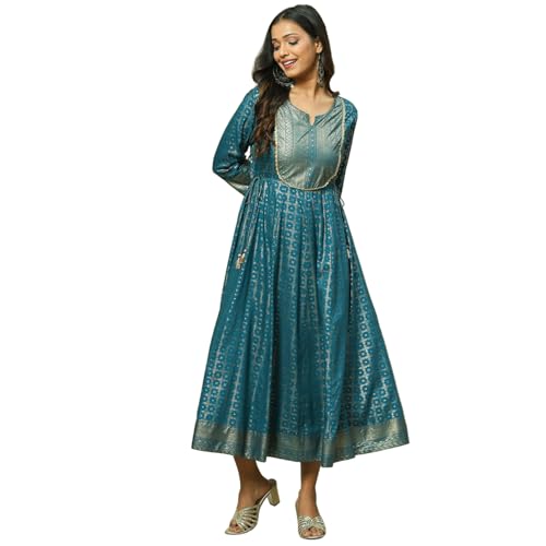 Rangriti Women Teal Blue Liva Kalidar Dress_32