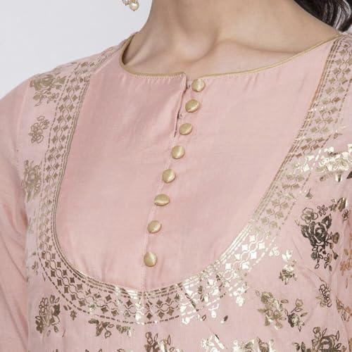 BIBA WOMEN PRINTED FITTED SALWAR KURTA DUPATTA(SKDASSORTED6551E_PEACH_32)