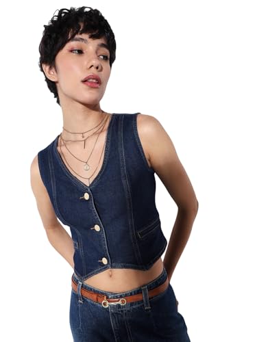 ONLY Women's Slim Fit Blue Waistcoat