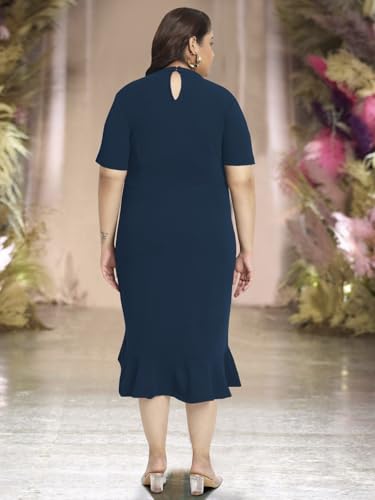 wild U Women Blue Plus Size Dress | Half Sleeve | Bodycon | Stretchable | Clubwear | Western Stylish (Blue - 8XL)