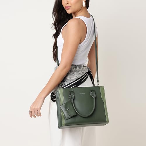 Fastrack Sage Edge Satchel | Faux-Leather Women's Handbag | Dual Carry with Detachable Strap | Structured Tote with Envelope Charm