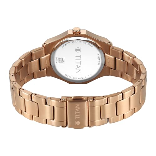 Titan Ladies Purple Radiance with Brown Dial Rose Gold Metal Strap Watch for Women - 95376WM01
