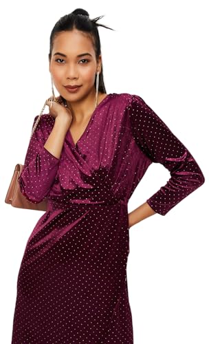 Max Women's Polyester Blend A-Line Below The Knee Dress (PE3008MAROON_Maroon